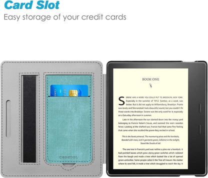 Stand Case for All-New Kindle Oasis (10Th Generation, 2019 Release and 9Th Generation, 2017 Release) - Premium PU Leather Sleeve Cover with Card Slot and Hand Strap, Turquoise/Brown
