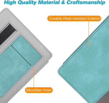Stand Case for All-New Kindle Oasis (10Th Generation, 2019 Release and 9Th Generation, 2017 Release) - Premium PU Leather Sleeve Cover with Card Slot and Hand Strap, Turquoise/Brown