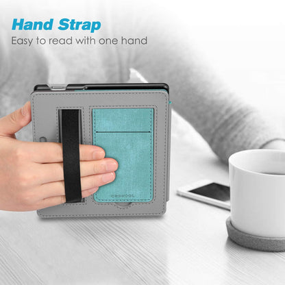 Stand Case for All-New Kindle Oasis (10Th Generation, 2019 Release and 9Th Generation, 2017 Release) - Premium PU Leather Sleeve Cover with Card Slot and Hand Strap, Turquoise/Brown
